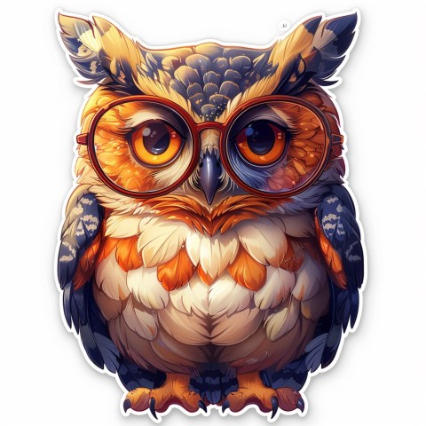 Cute Kawaii Stickers Bookish Owl with Glasses on White Background (5)