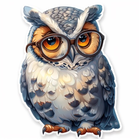 Cute Kawaii Stickers Bookish Owl with Glasses on White Background (39)