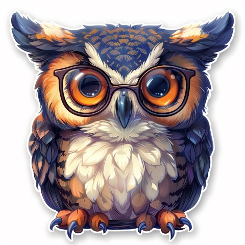 Cute Kawaii Stickers Bookish Owl with Glasses on White Background (35)