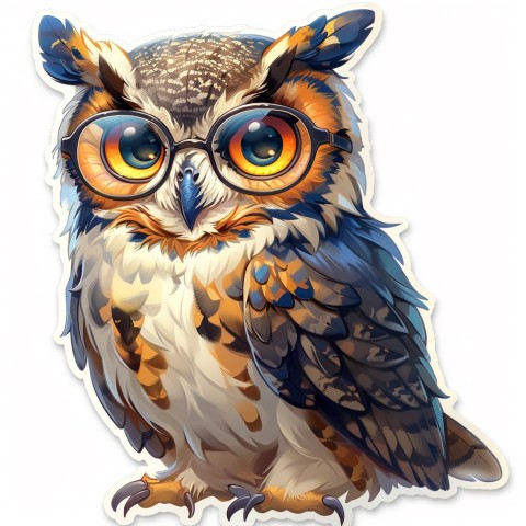 Cute Kawaii Stickers Bookish Owl with Glasses on White Background (34)