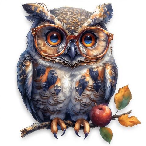 Cute Kawaii Stickers Bookish Owl with Glasses on White Background (26)