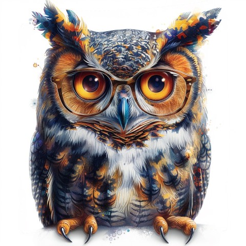 Cute Kawaii Stickers Bookish Owl with Glasses on White Background (33)