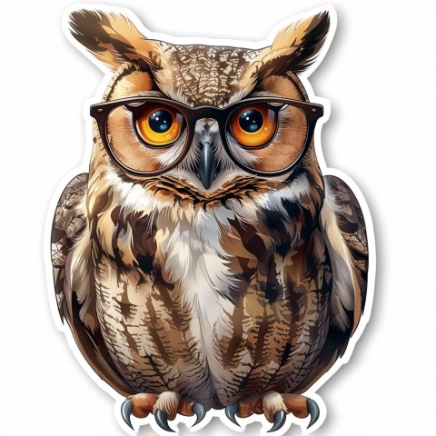 Cute Kawaii Stickers Bookish Owl with Glasses on White Background (53)