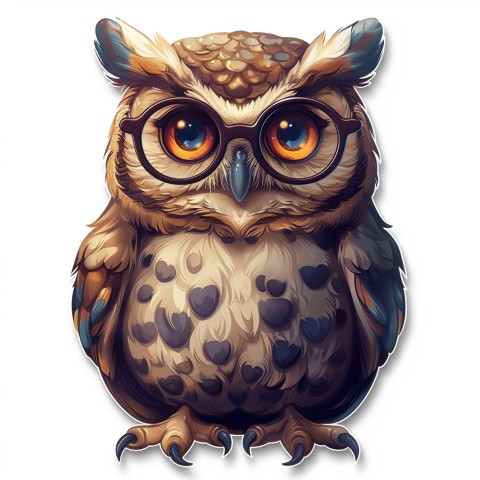 Cute Kawaii Stickers Bookish Owl with Glasses on White Background (54)