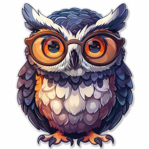 Cute Kawaii Stickers Bookish Owl with Glasses on White Background (47)