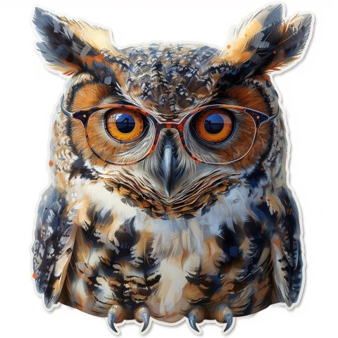 Cute Kawaii Stickers Bookish Owl with Glasses on White Background (56)