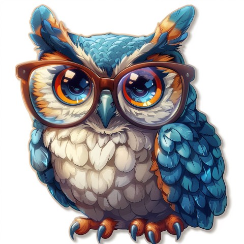 Cute Kawaii Stickers Bookish Owl with Glasses on White Background (48)