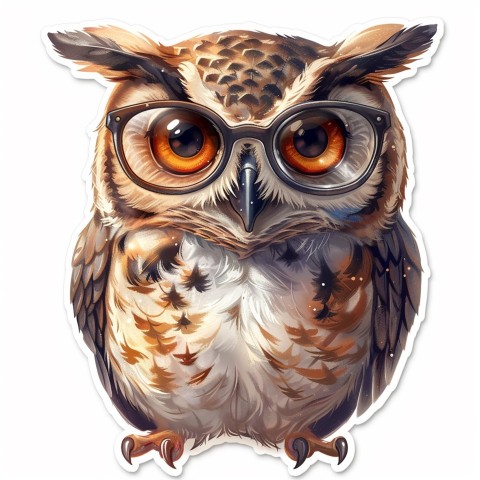 Cute Kawaii Stickers Bookish Owl with Glasses on White Background (80)