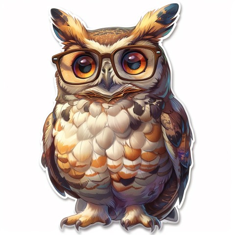 Cute Kawaii Stickers Bookish Owl with Glasses on White Background (68)