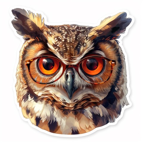 Cute Kawaii Stickers Bookish Owl with Glasses on White Background (74)