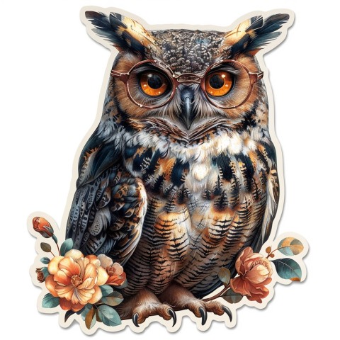 Cute Kawaii Stickers Bookish Owl with Glasses on White Background (73)