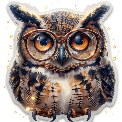 Cute Kawaii Stickers Bookish Owl with Glasses on White Background (78)