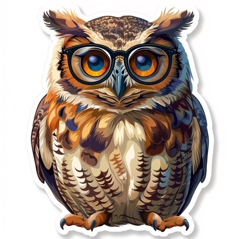 Cute Kawaii Stickers Bookish Owl with Glasses on White Background (64)