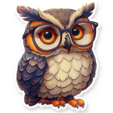 Cute Kawaii Stickers Bookish Owl with Glasses on White Background (77)