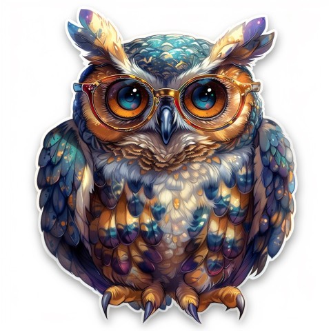 Cute Kawaii Stickers Bookish Owl with Glasses on White Background (91)