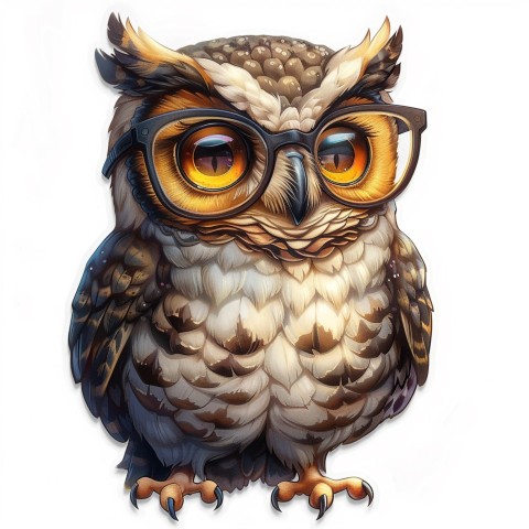 Cute Kawaii Stickers Bookish Owl with Glasses on White Background (89)