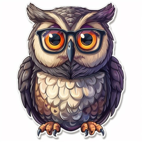 Cute Kawaii Stickers Bookish Owl with Glasses on White Background (97)