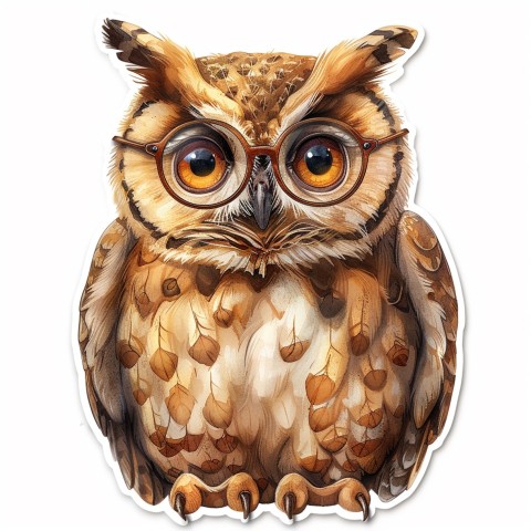 Cute Kawaii Stickers Bookish Owl with Glasses on White Background (82)