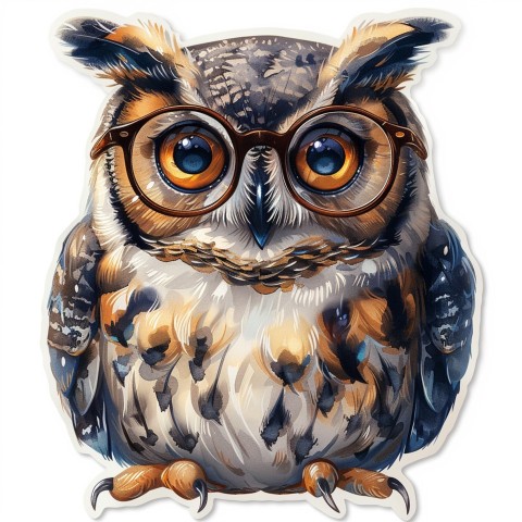 Cute Kawaii Stickers Bookish Owl with Glasses on White Background (81)