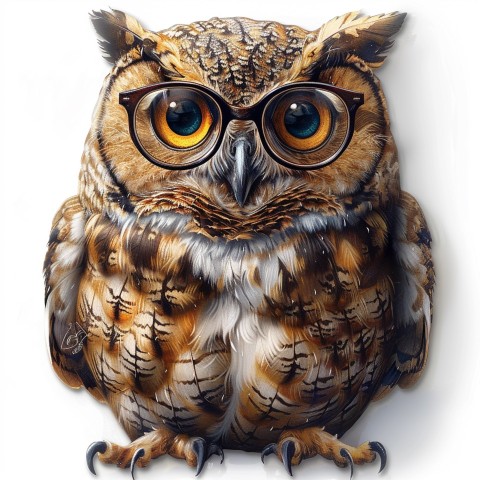 Cute Kawaii Stickers Bookish Owl with Glasses on White Background (98)