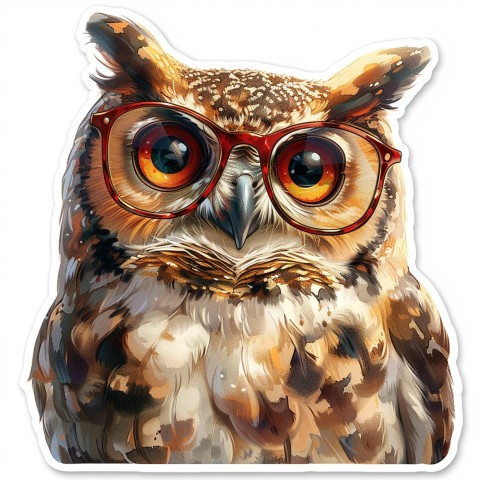 Cute Kawaii Stickers Bookish Owl with Glasses on White Background (96)