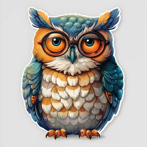 Cute Kawaii Stickers Bookish Owl with Glasses on White Background (123)