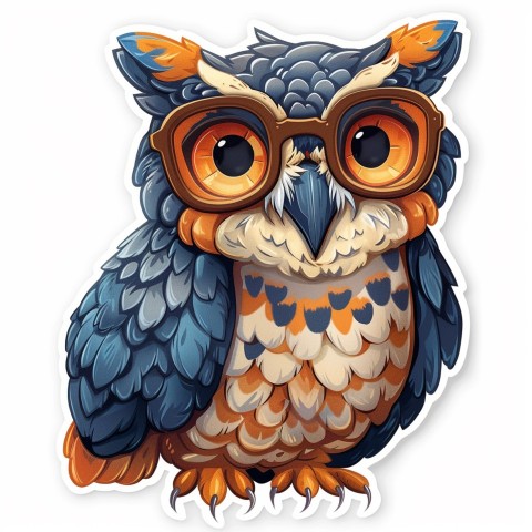 Cute Kawaii Stickers Bookish Owl with Glasses on White Background (102)