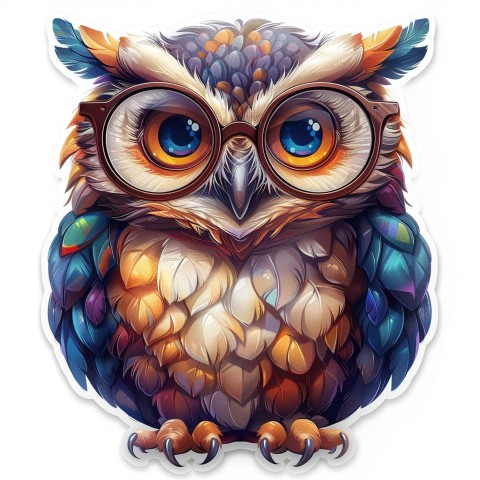 Cute Kawaii Stickers Bookish Owl with Glasses on White Background (104)