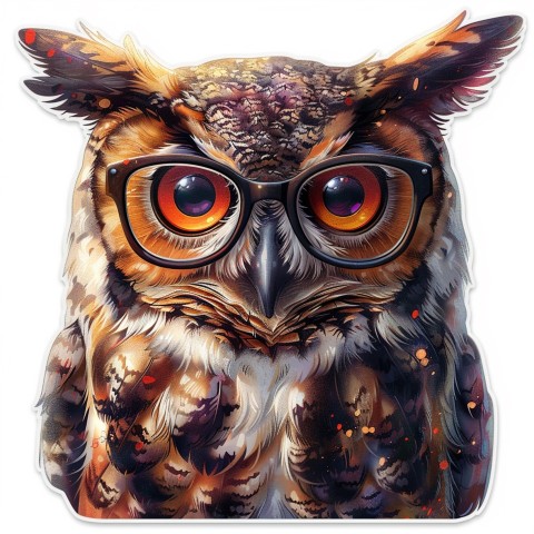 Cute Kawaii Stickers Bookish Owl with Glasses on White Background (105)