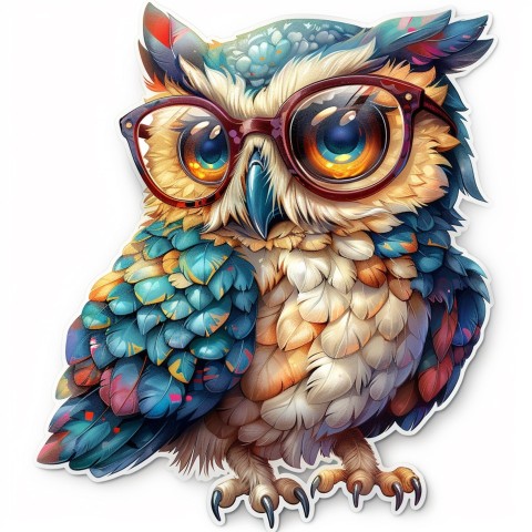 Cute Kawaii Stickers Bookish Owl with Glasses on White Background (101)