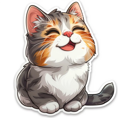 Cute Kawaii Stickers Funny Cat Goofing Around on White Background (12)