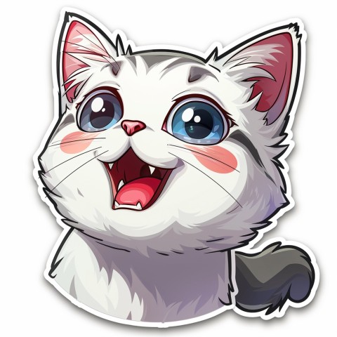 Cute Kawaii Stickers Funny Cat Goofing Around on White Background (7)