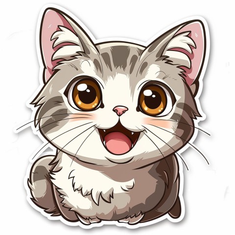 Cute Kawaii Stickers Funny Cat Goofing Around on White Background (8)