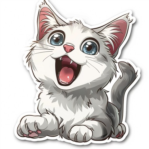 Cute Kawaii Stickers Funny Cat Goofing Around on White Background (2)