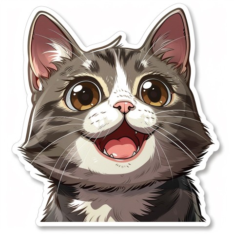 Cute Kawaii Stickers Funny Cat Goofing Around on White Background (4)