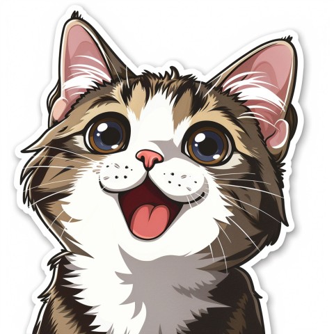 Cute Kawaii Stickers Funny Cat Goofing Around on White Background (3)