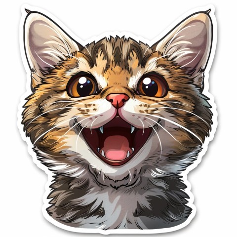 Cute Kawaii Stickers Funny Cat Goofing Around on White Background (1)