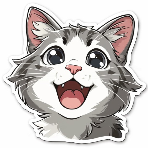 Cute Kawaii Stickers Funny Cat Goofing Around on White Background (55)