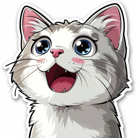 Cute Kawaii Stickers Funny Cat Goofing Around on White Background (52)