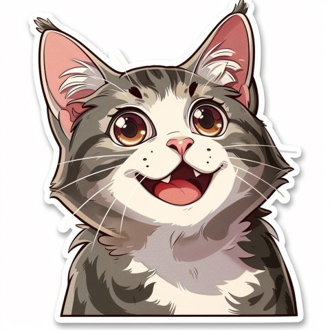 Cute Kawaii Stickers Funny Cat Goofing Around on White Background (58)