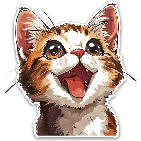 Cute Kawaii Stickers Funny Cat Goofing Around on White Background (49)