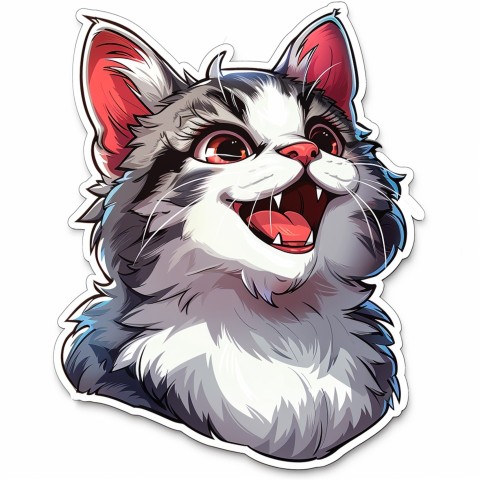 Cute Kawaii Stickers Funny Cat Goofing Around on White Background (73)