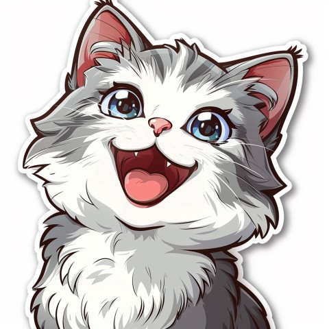 Cute Kawaii Stickers Funny Cat Goofing Around on White Background (74)