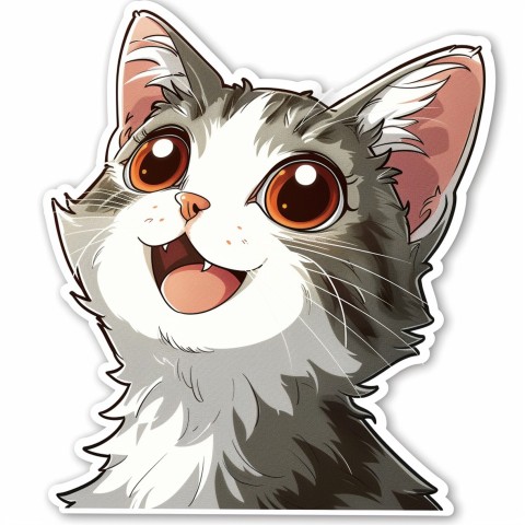 Cute Kawaii Stickers Funny Cat Goofing Around on White Background (80)