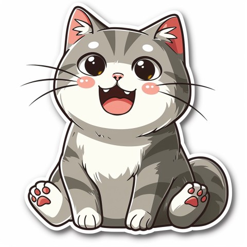 Cute Kawaii Stickers Funny Cat Goofing Around on White Background (111)