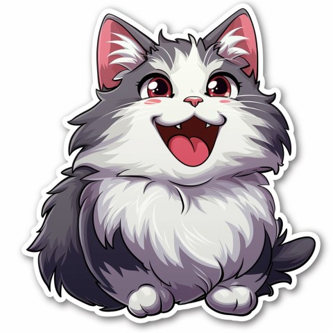 Cute Kawaii Stickers Funny Cat Goofing Around on White Background (135)