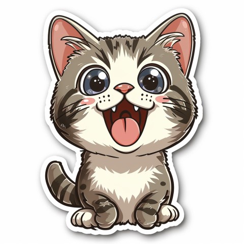 Cute Kawaii Stickers Funny Cat Goofing Around on White Background (140)