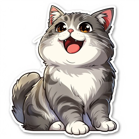 Cute Kawaii Stickers Funny Cat Goofing Around on White Background (156)