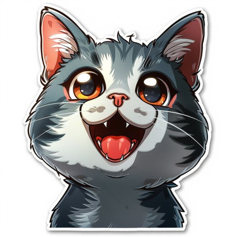 Cute Kawaii Stickers Funny Cat Goofing Around on White Background (145)