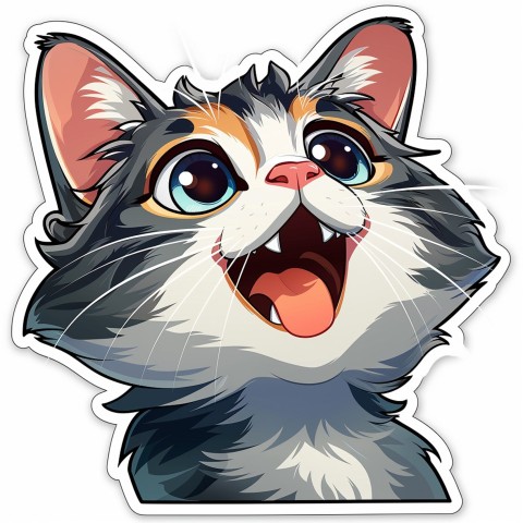 Cute Kawaii Stickers Funny Cat Goofing Around on White Background (158)